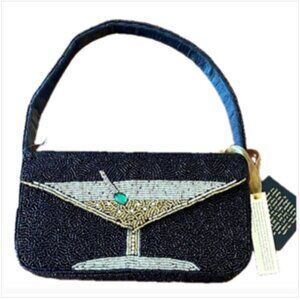Handcrafted in India Beaded Martini with Olive Jewel Shoulder Bag NWT